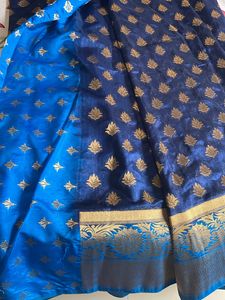 Silk Navy Blue With Sky Blu Border (with Blouse)