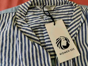 Women SEE Striped Blue Tunic Top