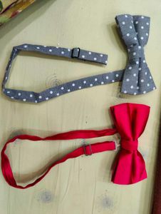 Bow Tie Set: plain Red & grey  Polka Dot