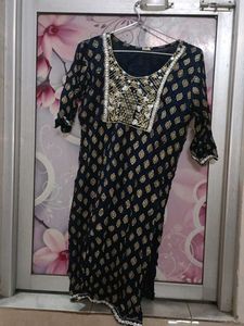 Elegant Dark Blue Kurta with Gold Print