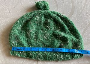 Green Knitted Beanie with Pom