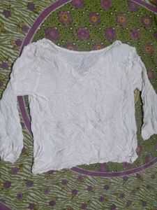 White Textured V-Neck Top