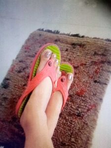 LOVE Pink & Green Flip Flops