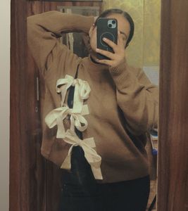 Stylish Brown sweater with Bow Details