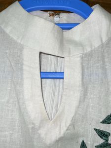 White Cotton Sleeveless Front Side Slit Kurti