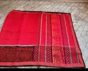 Vibrant Red Printed Saree with blouse pc
