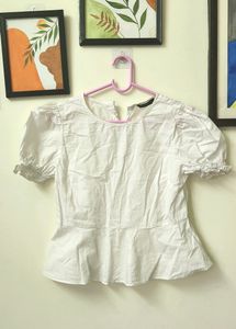 White solid woven pure cotton A-line top