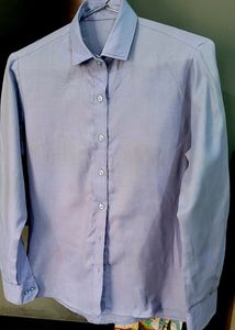 Woman Blue Solid Long Sleeves Casual  Shirt