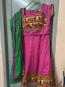 Pink Embroidered Lehenga Choli with Green Dupatta