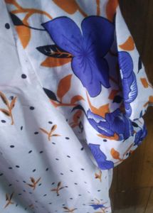 White Kurta with Blue &amp; Orange Floral Print