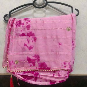 Elegant Pink Tie-Dye Saree with designer blouse