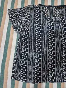 Stylish Black &amp; White Embroidered Kurta Top