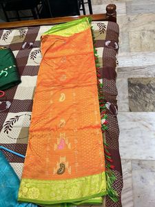 Beautiful Orange Saree with Green Border