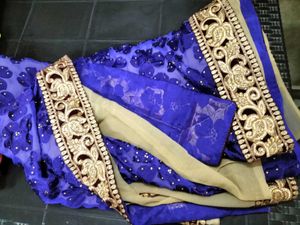 Elegant Blue Saree with Gold Embroidery