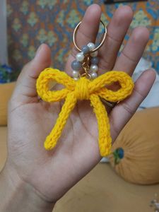 Yellow Bow Keychain with Beads