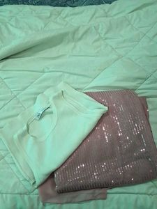 Sparkly Pink saree &amp; Cream blouse Set (negotiable)