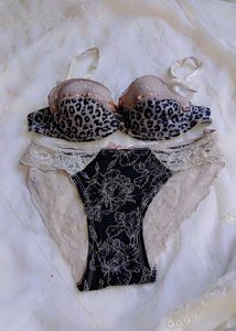 Leopard Print Bra with Lace Trim