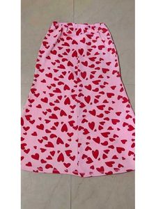 Pink Heart Print Midi Skirt