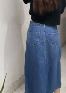 Midi Denim Skirt with Slit