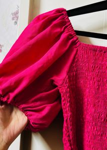 Fuchsia Smocked Puff Sleeve Top