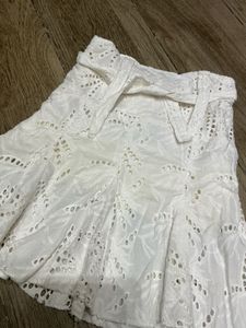 White Eyelet Belted Mini Skirt