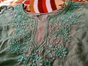 Chikinkari Short Kurti in Pista Colour...