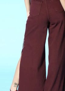 Stylish Maroon Wide-Leg Pants with Chain Detail
