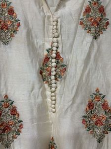 Embroidered Cream lace kurti with trouser