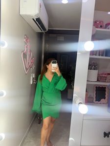 Green Feather Trim Wrap Dress BRAND NEW