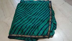 Teal Blue Saree with Navy Stripes