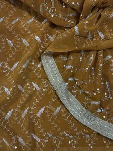 Brown Sequin Saree with attached blouse Piece