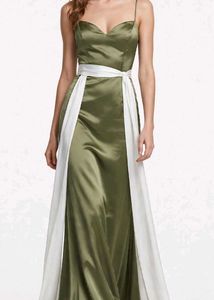 Elegant Olive Green Gown with White Sash