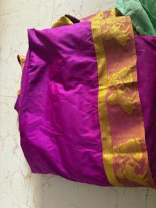 Vibrant Magenta Saree with Golden Border