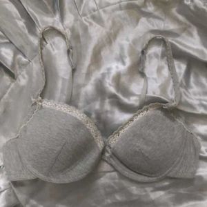 Padded Grey Bra with Lace Trim