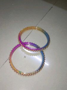 Two Multicolored pearl Studded Glass Bangles
