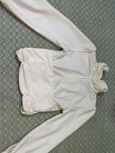 White Ruched Long Sleeve Top