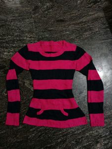 Pink &amp; Black Striped Sweater