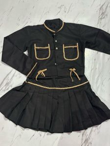 Chic Black Pleated Skirt and top Set