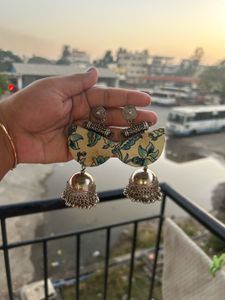 Oxidise Earrings White And Aqua Color