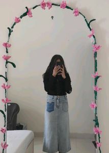 Light Wash Denim Midi Skirt