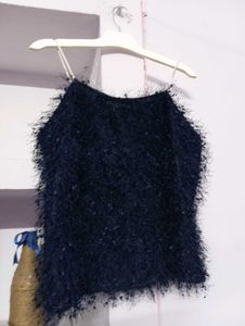 Fuzzy Black Crop Top