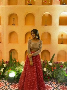 Red Embroidered Lehenga With Sequin Top