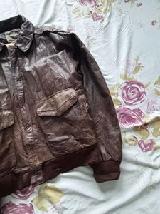 Vintage Brown Leather Bomber Jacket