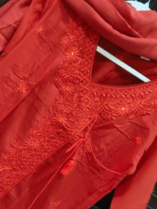 Elegant Red Embroidered Kurta Set