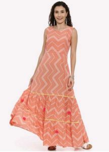 Peach Printed Tiered Maxi Dress
