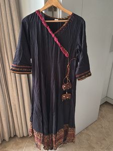 Black Rayon Ethnic Kurta with Embroidered Border