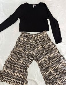 H&M BlackTop & Printed Pants set