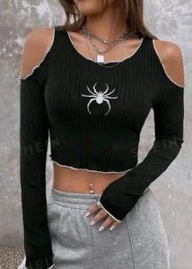 Spider Graphic Cold Shoulder Crop Top