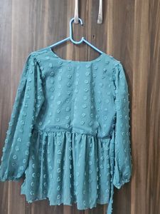 Chic Textured Teal Wrap Top
