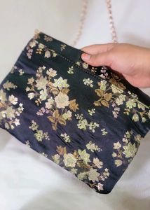 Japanese Floral Clutch  with Chain Sling